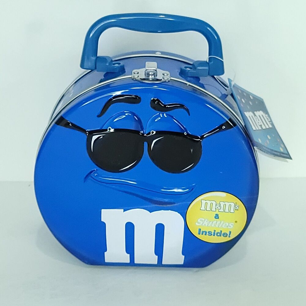 M&M Blue Candy Metal Carry Character Tin Lunch Box 6.25"x5.75"x3" With Tags